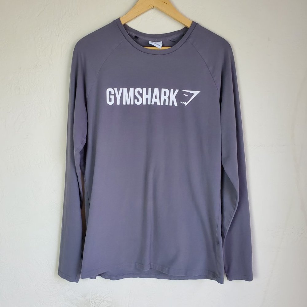 Gymshark Mens Size M Shirt Gray Long Sleeve Pullover Athletic Cotton Blend Grey